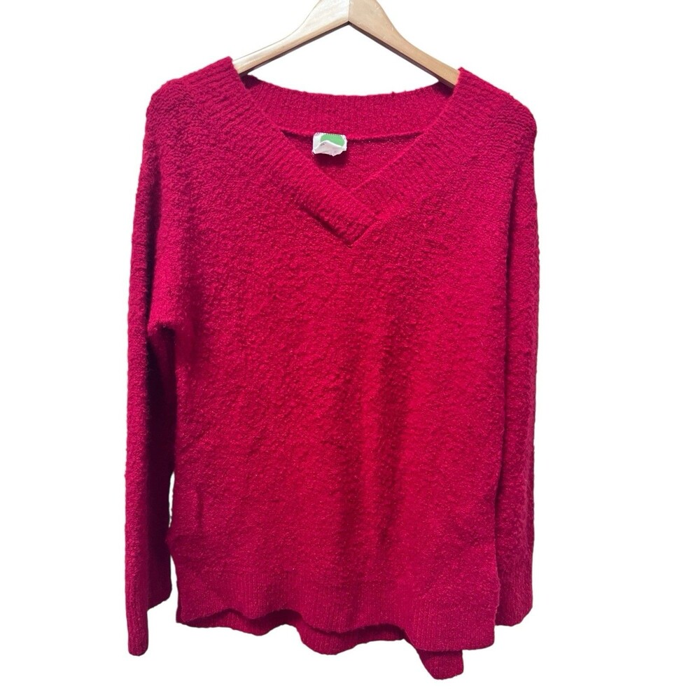 Anthropologie Size S Fuzzy Alpaca Blend Red Clayton Sweater V Neck Oversized